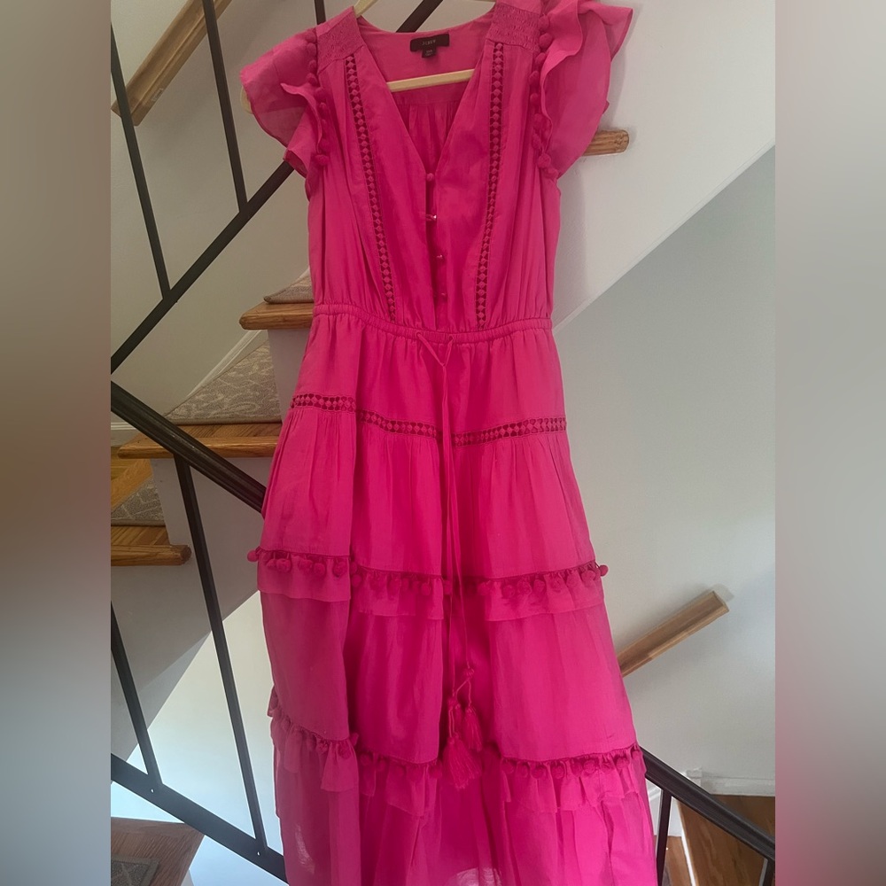 J CREW Pom Pom Dress Coquette Tiered Midi size 00 Gently worn.